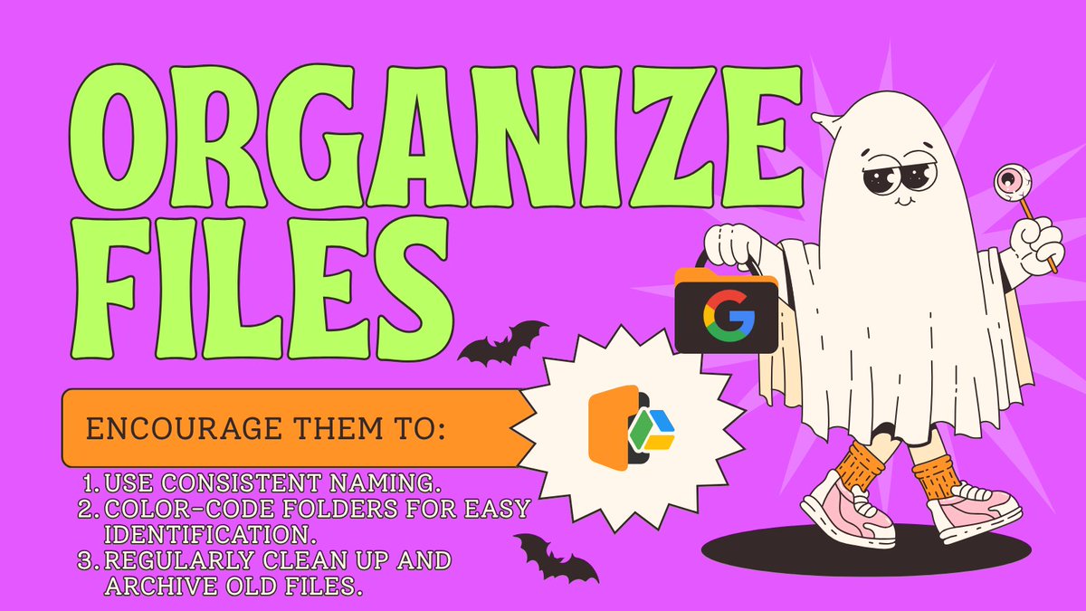 kisdsectech's tweet image. 🗂️Help students stay organized by creating  Google Drive folders for each subject/class period! bit.ly/4n6ndht Thx @jayfaye281 
Encourage them to:
1️⃣ Use consistent naming. 
2️⃣ Color-code folders for easy identification. 
3️⃣ Regularly clean up and archive old files.