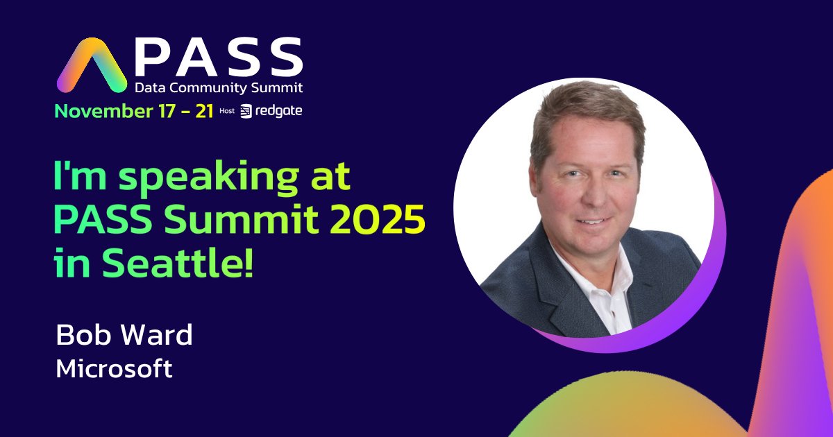 bobwardms's tweet image. Excited to be speaking again at the @PASSDataSummit. You might be interested in this one: passdatacommunitysummit.com/sessions/1589 #sqlserver2025. Use the discount code BOB25 and register for a chance to win a $500 VISA discount card. #sqlserver2025