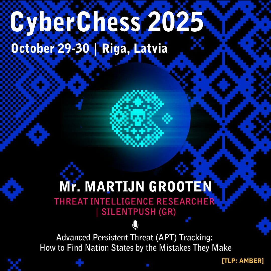 certlv's tweet image. No kiberaizsardzības līdz izlūkošanai - kā sekot uzbrucējiem un atpazīt viņus pēc digitālajām pēdām?
29.10 #CyberChess2025 tematiskajā blokā “Kiberdraudu izlūkošana” (#CyberShock) 🇺🇸 BHIS un 🇬🇷 SilentPush eksperti par pretinieku izsekošanu un APT grupām.
🔗cyberchess.lv