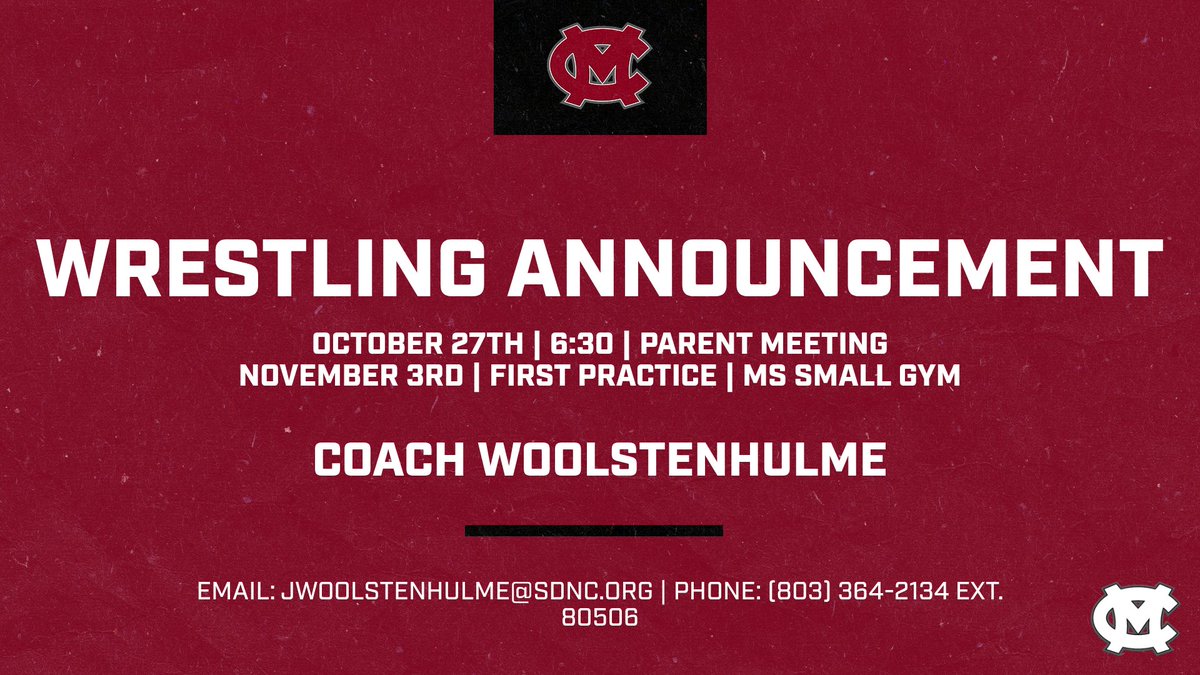 💪 Get stronger, faster, more athletic—WRESTLE!
🏋️‍♂️ Builds body control, balance &amp; skills for all sports.
📅 1st Practice: Nov 3 | 🏫 Parent Mtg: Oct 27, 6:30 PM @ MCHS
📍 Practices @ MCMS small gym
📧 Coach Woolstenhulme: jwoolstenhulme@sdnc.org