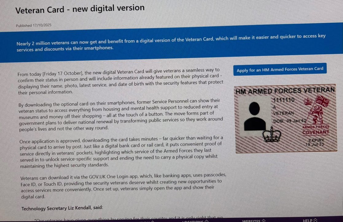 MacFife's tweet photo. Dear Veterans,
Let @UKLabour know that you are not their guinea pig.
Do not download the Digital #VeteranCard - The Labour Govt are using the veteran card, as a test for the UK Wide #DigitalID
#Veteran
#NoToDigitalID https://t.co/rKF2s8fVxw