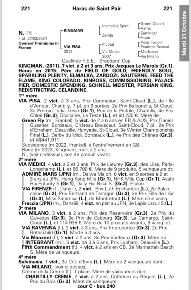 saint_pair's tweet image. 🍁ARQANAOCT Sale🟠⚪️
A well bred filly by the Sire 🔥 in 2025 #KINGMAN.@JuddmonteFarms 
Lot 2️⃣2️⃣1️⃣ , Dam Via Pisa Listed winner 🏆 and Gr1p.
A strong deep Saint Pair family with plenty of blacktype Fillies in the pedigree.
📍See you Yard C 
📸 @zuzanna_lupa