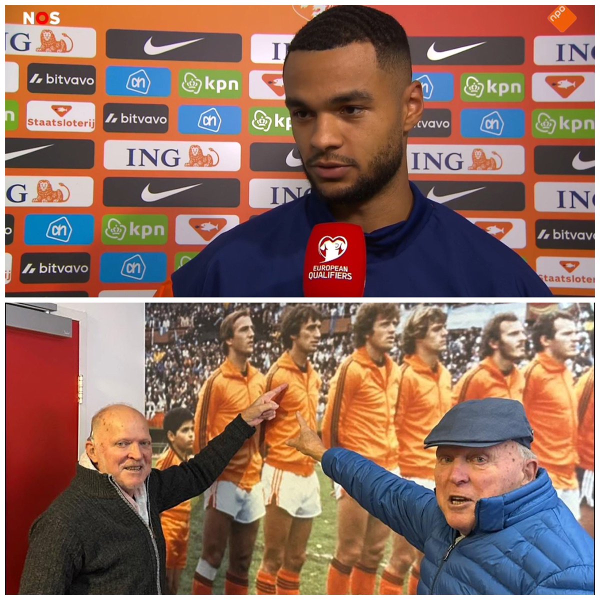 Netherlands1974's tweet photo. Cody Gakpo (Netherlands, Liverpool) on Dutch tv: “Rob Rensenbrink? I don’t know anything about that.”

Willy &amp; René van de Kerkhof: 👉

#Holland74 #Holland #Oranje #WorldCup74 #CodyGakpo https://t.co/lEvvyp3zoo