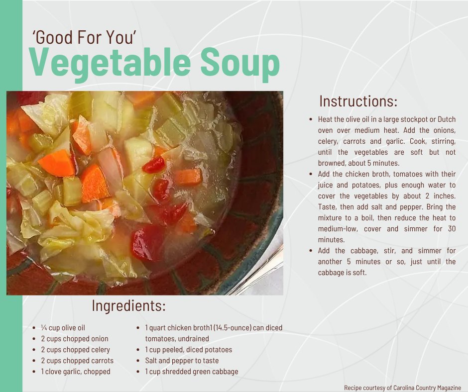 Looking for an easy AND healthy soup recipe? Look no further! Carolina Country offers both in the recipe below: