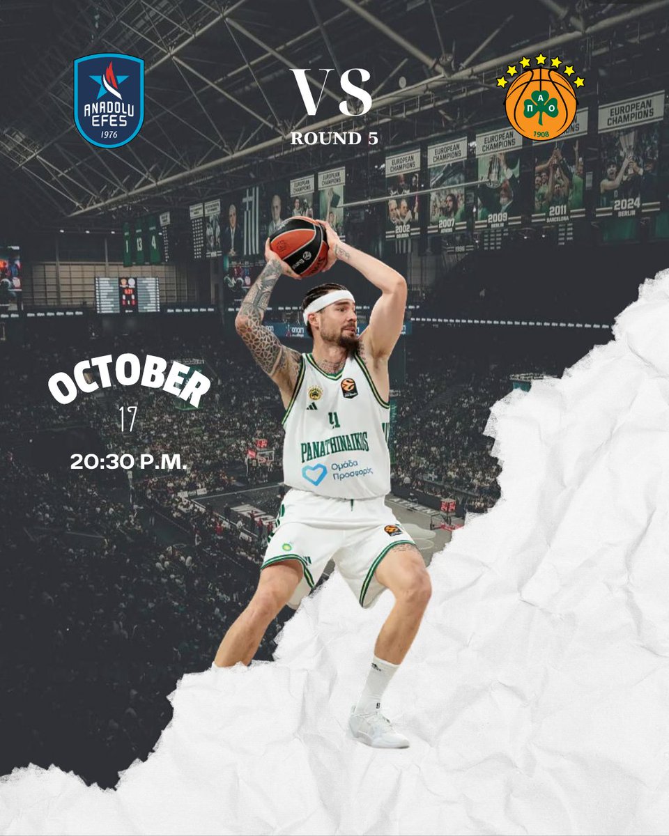 GAME DAY 🏀

Anadolu Efes 🆚 Panathinaikos
⏰ 20:30 | 📍 Istanbul

#Euroleague #EuroLeagueFantasy #EuroLeagueTV #paobc #AnadoluEfes #paobcaktor
