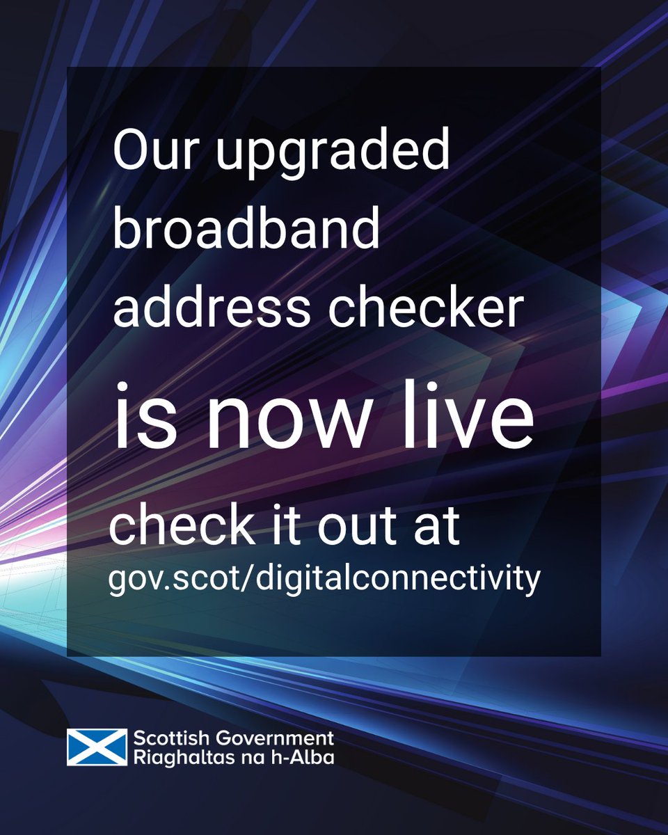 We’ve enhanced our broadband address checker.

The improved checker now gives you clearer insights into broadband availability in your area.

Try it here ➡️ gov.scot/digitalconnect…