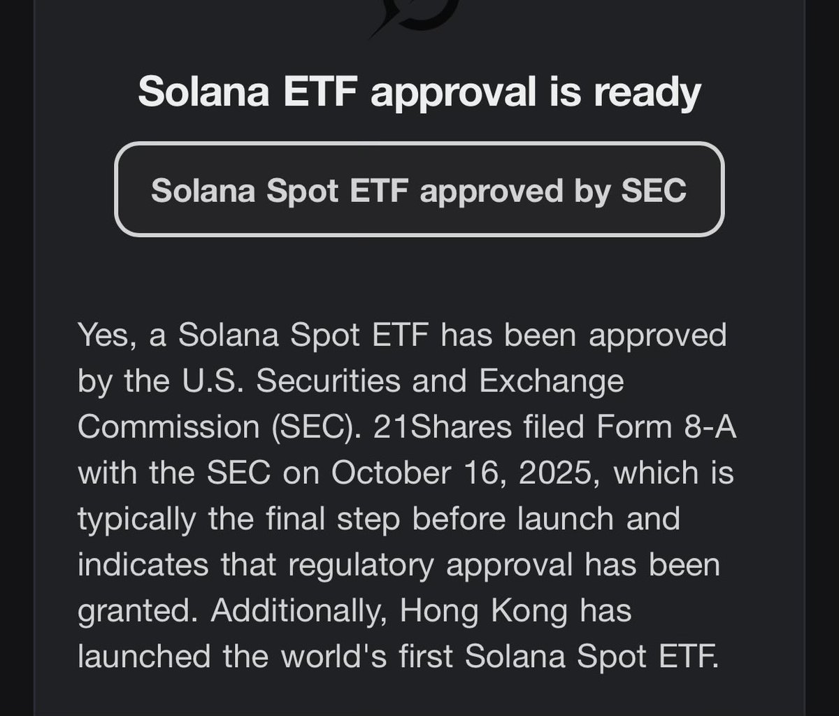 🚨 Solana Spot ETF approved - SEC approves @21shares 8-A.