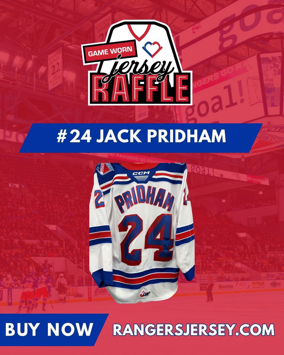 Jersey Raffle Tickets are on sale now! 

Featured: #24 Jack Pridham

Buy online now or tonight at the <a href="/OHLRangers/">Kitchener Rangers</a> game! 

Plus a Special Issue Rangers Jersey is featured as our consolation prize! 

🎟️  RangersJersey.com