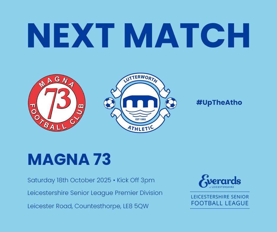 LUTTERWORTH ATHLETIC FC (@lutterworthafc) on Twitter photo π‘ππ«π§ π ππ§ππ
Our Reserves are on the road tomorrow afternoon! π
β½οΈ <a href="/officialLSL1/">official LSL</a>
π <a href="/Magna73FC/">Magna 73 FC</a>
ποΈ Saturday 18th October 2025
β° Kick Off 3pm
π The Meadows Sports Ground, LE8 5QW
#UpTheAtho π‘ππ«π§ π ππ§ππ
Our Reserves are on the road tomorrow afternoon! π
β½οΈ <a href="/officialLSL1/">official LSL</a>
π <a href="/Magna73FC/">Magna 73 FC</a>
ποΈ Saturday 18th October 2025
β° Kick Off 3pm
π The Meadows Sports Ground, LE8 5QW
#UpTheAtho