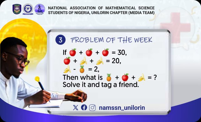 namssn_unilorin's tweet photo. PROBLEM OF THE WEEK ✨
#namssn #namssnmedia #trivial https://t.co/jFkQ7nCC6q