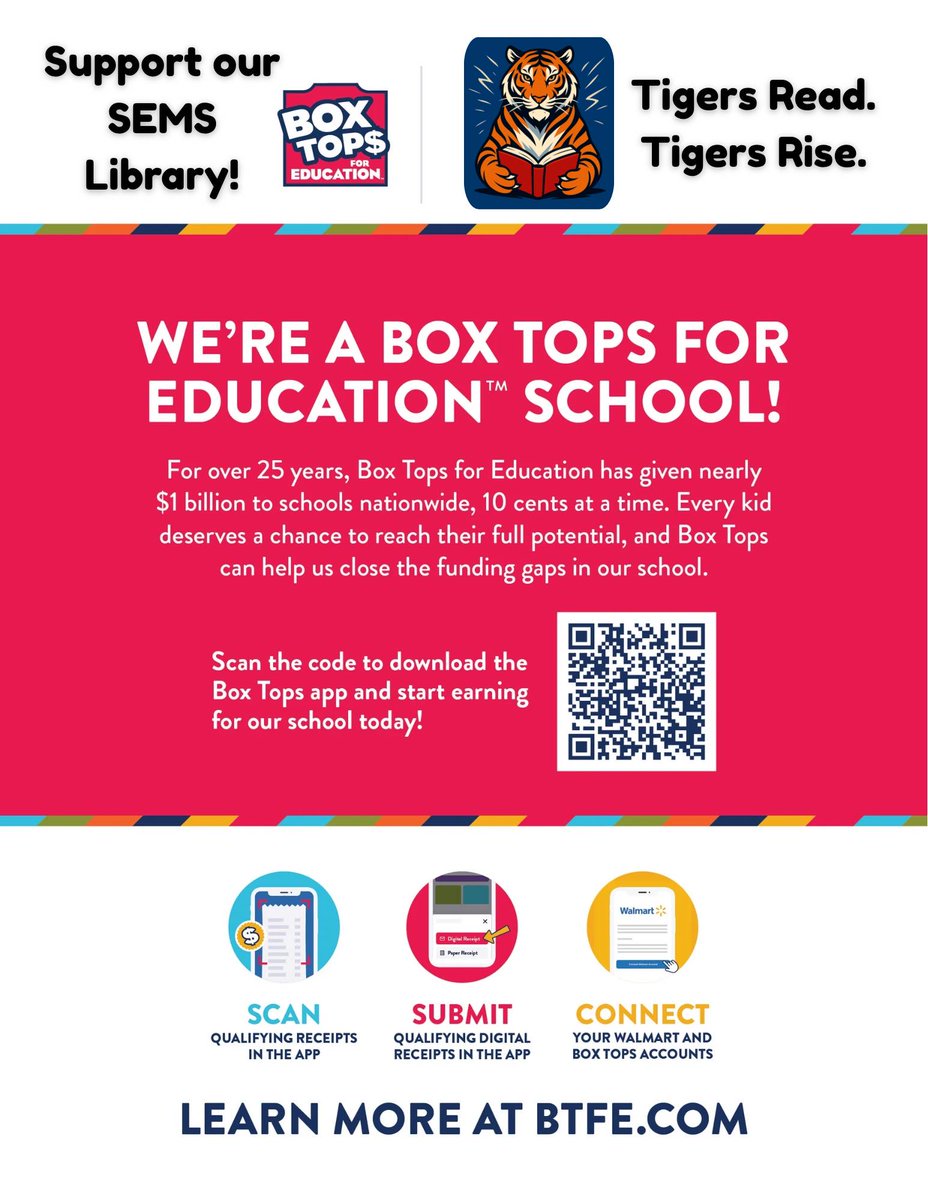 Support Our SEMS Library with Box Tops for Education! Every little bit adds up and goes straight toward new books and resources to help keep our library growing strong.