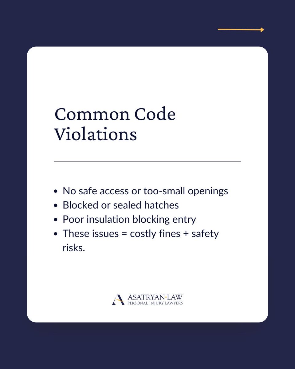 asatryanlaw's tweet image. Your attic could be hiding a code violation
Blocked or unsafe attic access can lead to huge fines and safety hazards.
Check your access points and schedule an inspection today.
#CaliforniaHomes #BuildingCode #HomeSafety #RealEstate #ConstructionLaw #CodeCompliance