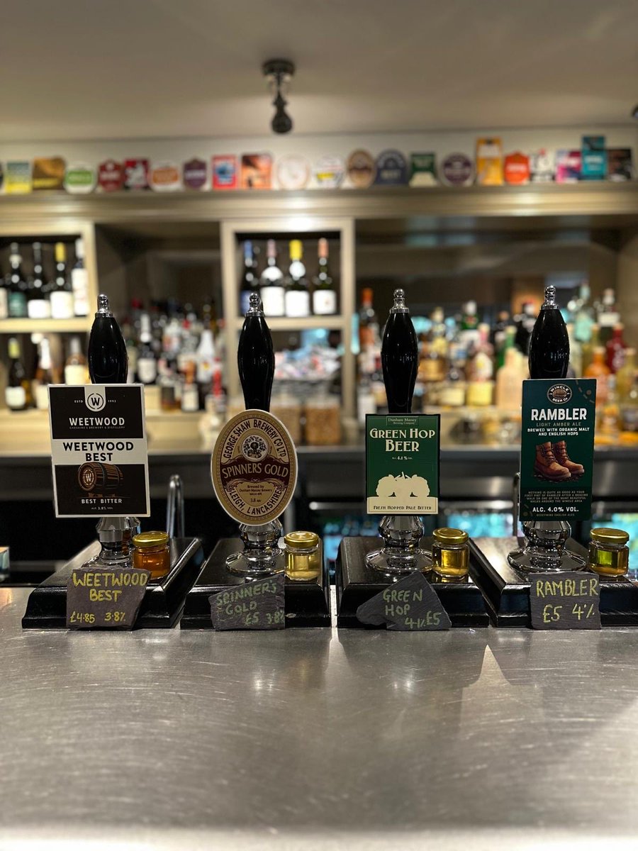Beers for your weekend…

🍺 Weetwood Best
🍺 George Shaw Spinner’s Gold
🍺 Dunham’s Green Hop
🍺 Wincle’s Rambler Amber 

A couple of beauties in the cellar coming up soon too:

🍺 Jaipur <a href="/thornbridge/">Thornbridge Brewery</a> 
🍺 White Rat <a href="/ossettbrewery/">Ossett Brewery</a> 

Good Beer Guide worthy ales. 🍻