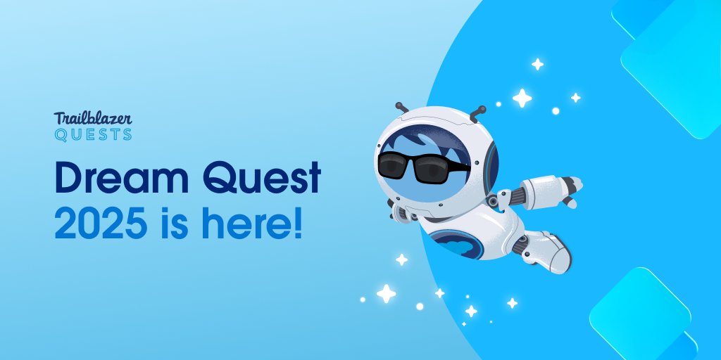 SalesforceDevs's tweet image. 🤩 @Dreamforce may be over, but the innovation lives on.
Relive the magic with the Dream Quest 2025 👉 sforce.co/46MXg1D
Complete the #TrailblazerQuest by Nov. 30, 2025, to enter for a chance to win* a prize box.