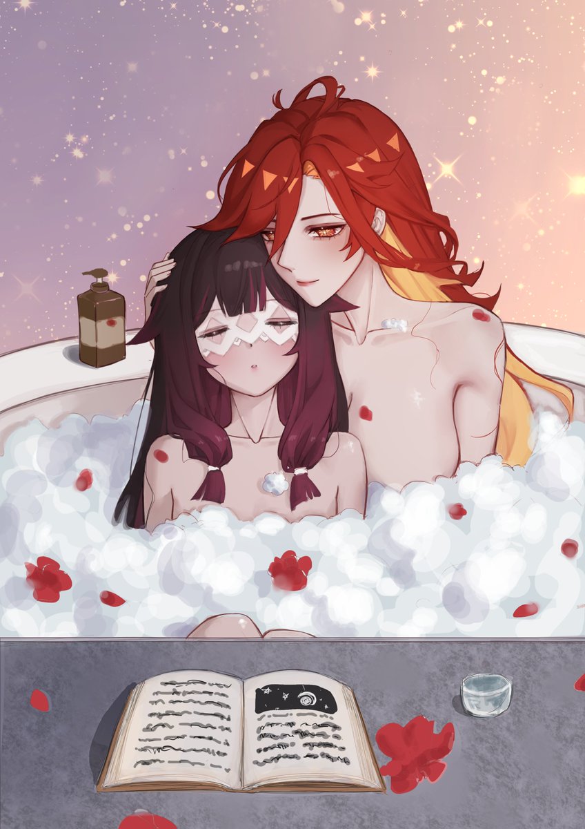 celestialsphxre's tweet image. #Mavuika #Columbina ☀️+🌙 taking a bath together after an exhausting day

#mavubina #GenshinImpact