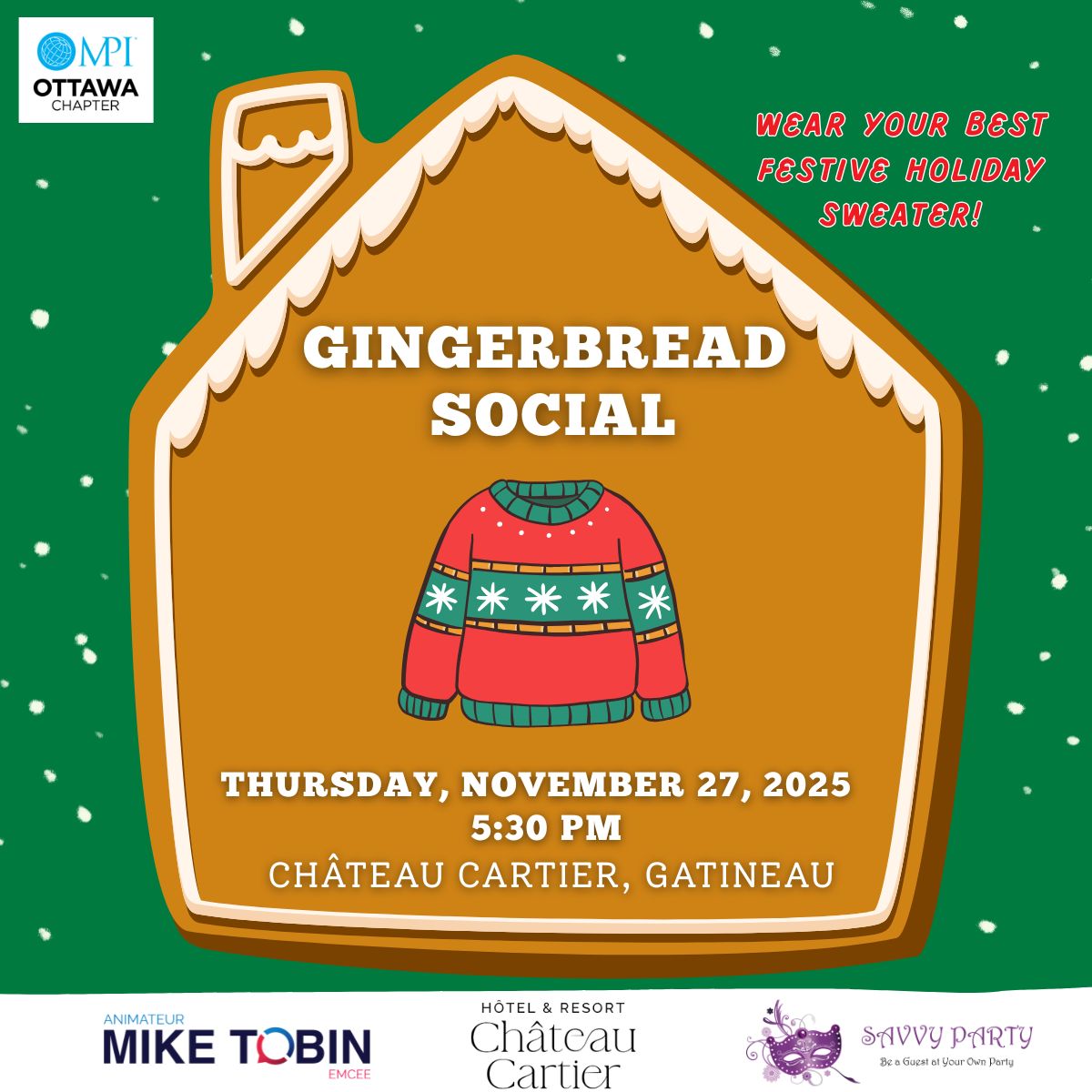 Join us on Thursday, November 27, 2025 for the MPI Ottawa Gingerbread Social at Château Cartier! Celebrate the season with festive treats, ugly holiday sweaters, and warm holiday energy. 🎄Earlybird pricing is available until November 5

Register today: mpi.org/chapters/ottaw…
