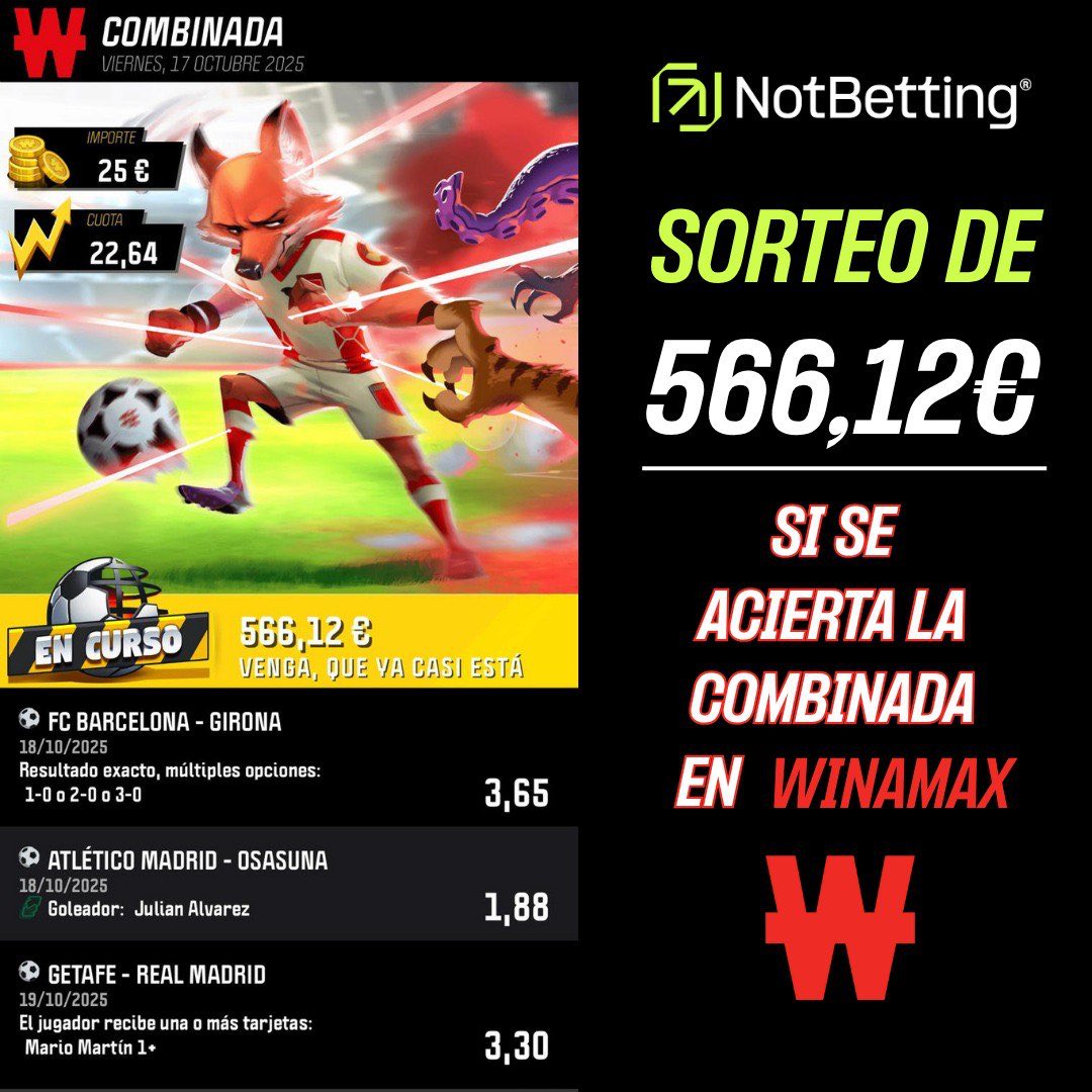 ⚽🔥 ¡ATENCIÓN! 🔥⚽

📱 Hoy lanzamos un SORTEO ESPECTACULAR de LaLiga 🇪🇸

👉 Si nuestra combinada es ✅, el ganador del sorteo se lleva 554,69💰€ DIRECTOS AL BOLSILLO.

Y lo mejor: ¡Participar es 100% GRATIS! 🎉

Solo tienes que:
1️⃣ Seguirnos en X (Twitter)
2️⃣ Dar RT a este