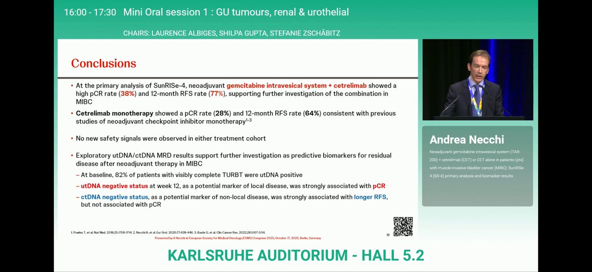 Neeraj Agarwal, MD, FASCO (@neerajaiims) on Twitter photo Another fantastic talk by <a href="/AndreaNecchi/">Andrea Necchi</a> #ESMO25 👉At primary analysis, intravesical TAR-200 + cetrelimab showed high pCR, pOR and 1-y RFS in MIBC #bladdercancer 👉Clearance of urinary tumor DNA portends ⬆️ rPFS👇<a href="/OncoAlert/">OncoAlert</a> <a href="/OncBrothers/">Oncology Brothers</a> <a href="/BladderCancerUS/">Bladder Cancer Advocacy Network</a> Another fantastic talk by <a href="/AndreaNecchi/">Andrea Necchi</a> #ESMO25 👉At primary analysis, intravesical TAR-200 + cetrelimab showed high pCR, pOR and 1-y RFS in MIBC #bladdercancer 👉Clearance of urinary tumor DNA portends ⬆️ rPFS👇<a href="/OncoAlert/">OncoAlert</a> <a href="/OncBrothers/">Oncology Brothers</a> <a href="/BladderCancerUS/">Bladder Cancer Advocacy Network</a>