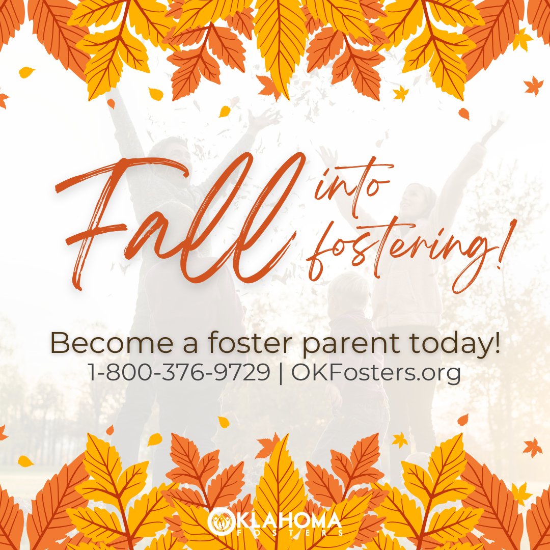 🍂 This fall, consider opening your heart and home to fostering. Whether it's for a season, a reason or a lifetime, your commitment makes all the difference. 🧡

🌻 To learn more, visit OKFosters.org or call 1-800-376-9729.

#OKFosters