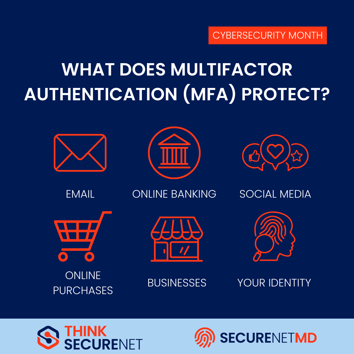 ThinkSecureNet's tweet image. We know, MFA can be a hassle. But when you see everything that it protects, you realize it’s worth the slight inconvenience!

Protect your information by turning on MFA, and learn more at hubs.ly/Q03NhHcl0

#ThinkSecureNet #MFA #CybersecurityAwarenessMonth