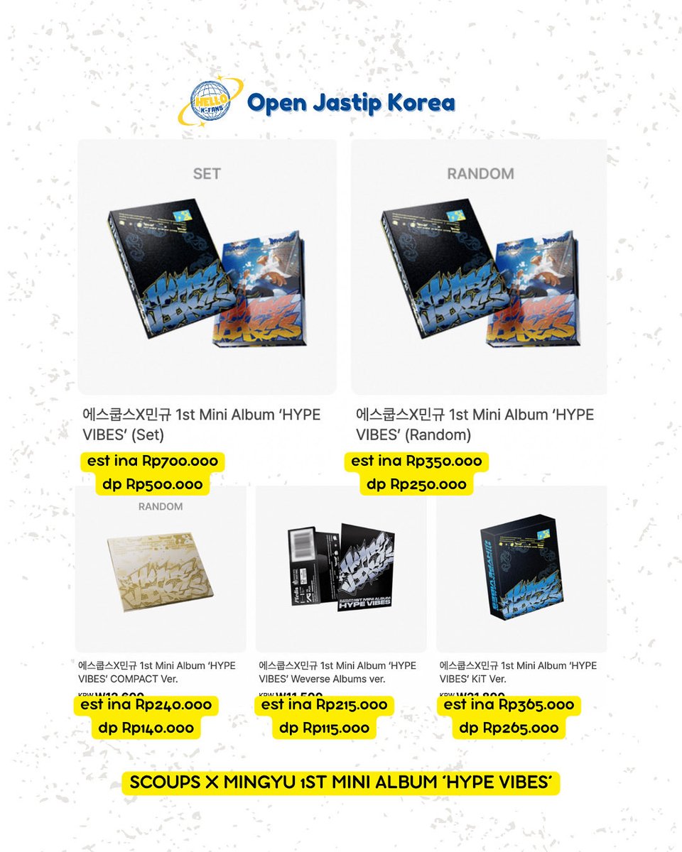 hellokfans's tweet photo. Open Jastip
SCOUPS X MINGYU SEVENTEEN HYPE VIBES 1st Mini Album 

📍Bandung
✅emstax
Pengiriman via Shopee

#jualalbumkpop #jastipalbum #albumkpop #albumseventeen #scoups #mingyu #CxM_HYPEVIBES #SEVENTEEN https://t.co/bugUNAHPTF