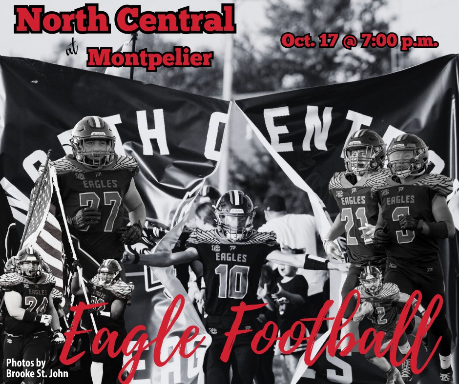Varsity football travels to Montpelier with a 7:00 kickoff. Eagles, best of luck &amp; continue to give it your all. Fans, be loud &amp; proud.
Tickets: events.hometownticketing.com
Live stream: fan.hudl.com ($10)
(No others allowed today.)
**LIVE BROADCAST: B-ROCK @ 100.9**