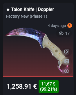 Reevucsgo's tweet image. Looking to buy FN Talon doppler Phase 1
Bank transfer
WILL PAY 1260€