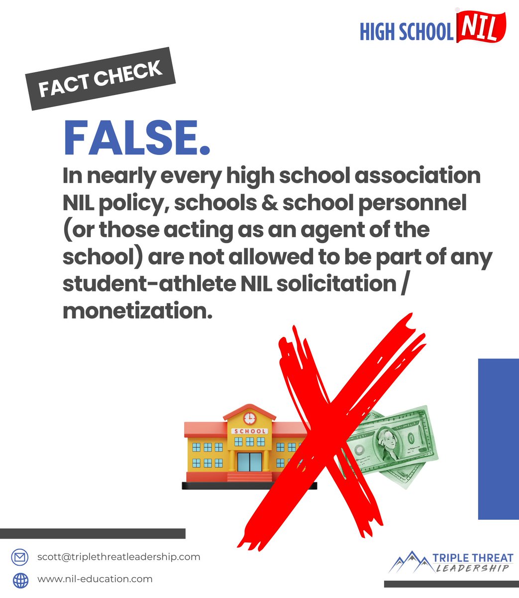 DocGrantEdu's tweet photo. π«π‘ High School NIL Policy #FactCheckFriday
Separating fact from fiction in high school NIL.
Because when it comes to NIL, clarity protects everyone.
#HighSchoolNIL #FactCheckFriday #NILEducation #ComplianceMatters #EducationalAthletics #AthleticDirectors https://t.co/L9uTjmpN01