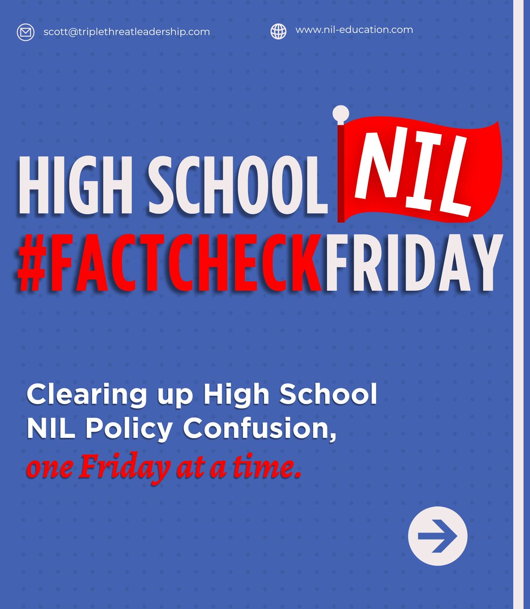 DocGrantEdu's tweet photo. π«π‘ High School NIL Policy #FactCheckFriday
Separating fact from fiction in high school NIL.
Because when it comes to NIL, clarity protects everyone.
#HighSchoolNIL #FactCheckFriday #NILEducation #ComplianceMatters #EducationalAthletics #AthleticDirectors https://t.co/L9uTjmpN01