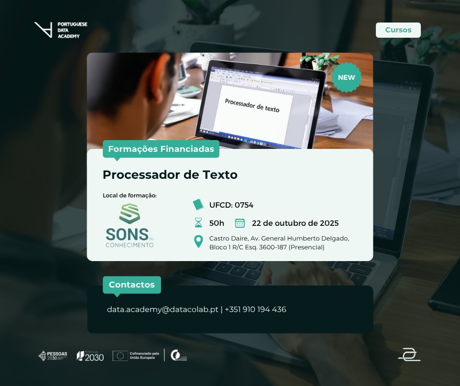 Data_CoLAB_INFO's tweet photo. ⚠️NOVA DATA - #Formação em #ProcessadordeTexto
📅 Início: 22 de outubro de 2025
⏳ 50 horas (pós-laboral)
📍 Presencial, em Castro Daire
🎯 Para Profissionais, estudantes e pessoas que queiram desenvolver #competênciasdigitais 
📌 Inscrições e + info: https://t.co/MY2NrFLxbp https://t.co/VGjB32pUIA