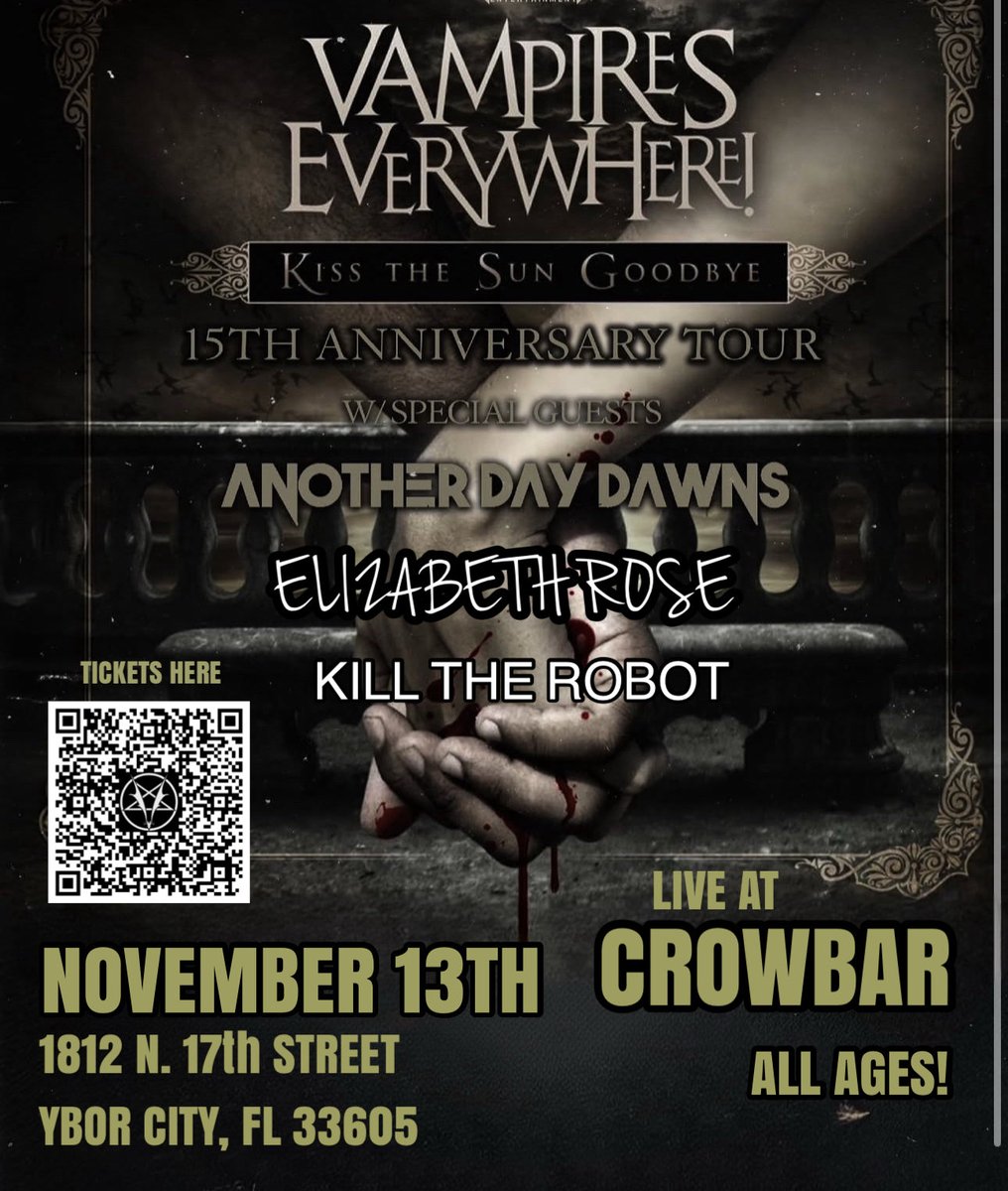ktr_mgmt's tweet image. If you’re in the Tampa or Orlando area in November, come check us out at these upcoming shows.
• CONDUIT in Winter Park on the 12th
• CROWBAR in Ybor City on the 13th
#killtherobot In support of #elizabethrose #anotherdaydawns #vampireseverywhere