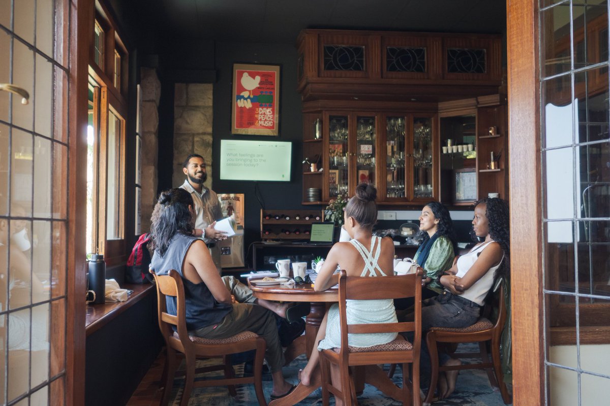 teap_africa's tweet photo. After 9 weeks of deep learning, our ZenGuardians in Durban, South Africa, wrapped up their final training session!
We can’t wait to see Ntokozo, Paleni, Sindiswani & Seyuran bring their lessons to life by hosting their own ZenCafés. 💚
#ZenGuardians #EcoAnxiety #TEAPAfrica https://t.co/O4OucrcvH5