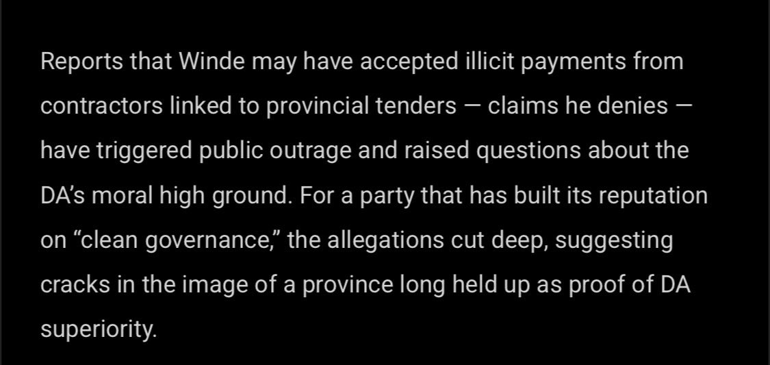 DA Premier of the Western Cape, Alan Winde, is facing a corruption scandal.