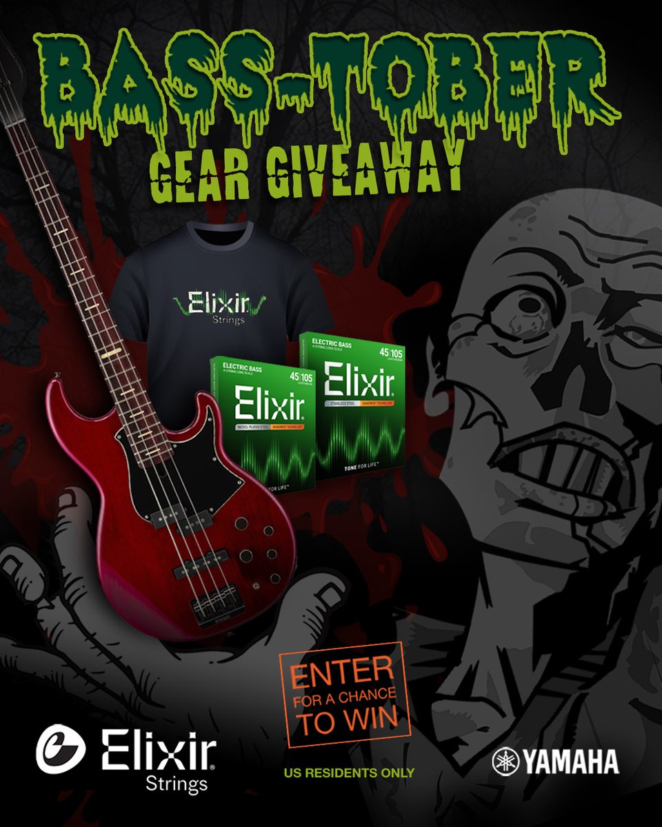 ElixirStrings's tweet image. Elixir Strings + Yamaha Guitars = an epic BASS-TOBER giveaway.
• 1 Yamaha BB 734A Bass Guitar
• 6 sets of Elixir Bass Strings + Elixir Strings tee
3 runners-up will each get 3 sets of Elixir Bass Strings + Elixir Strings tee
US Only. Enter at woobox.com/2vct6p