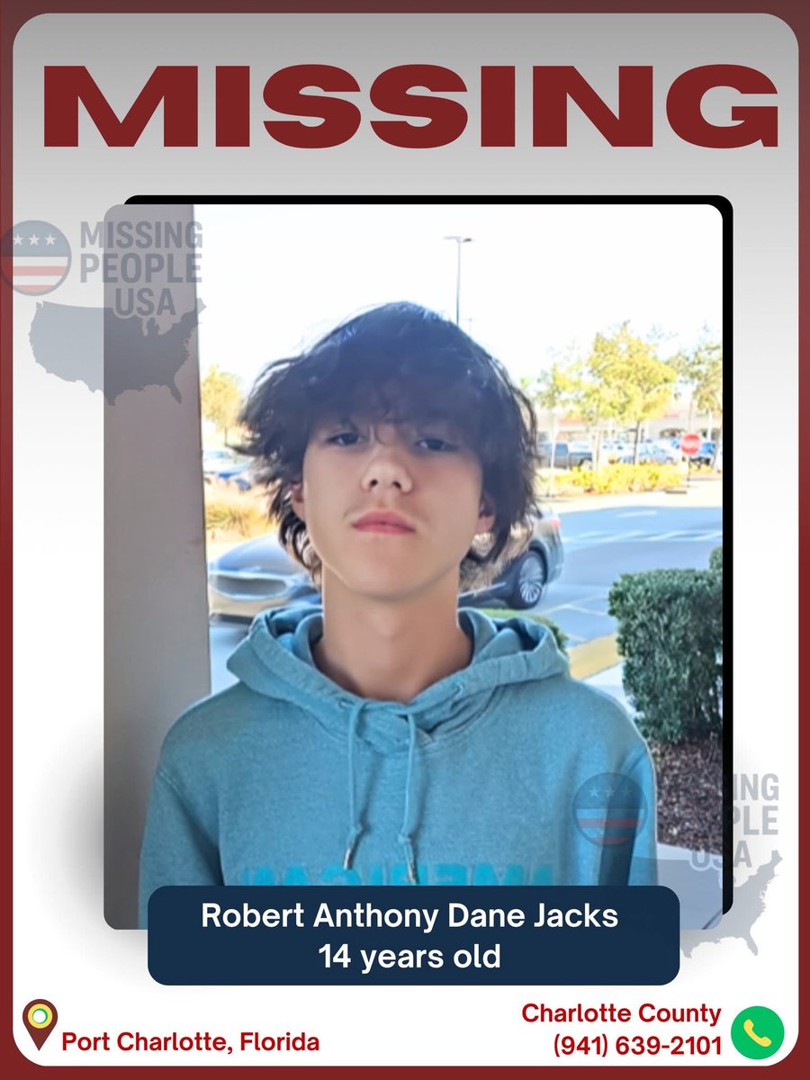 🚨 14-YEAR-OLD ROBERT JACKS MISSING — LAST SEEN IN PORT CHARLOTTE, FLORIDA! 💔

Another young teen has vanished into the night, and now, his family is living every parent’s worst nightmare.

Robert Anthony Dane Jacks, just 14 years old, was last seen walking along Midway Blvd.