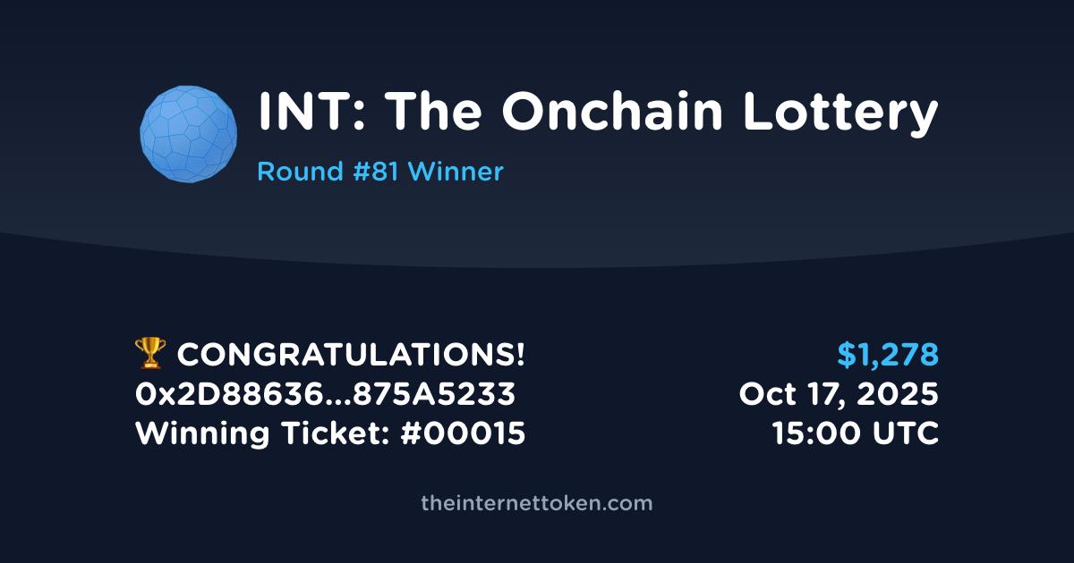 INT: Onchain Lottery (@internet_token) on Twitter photo 🥳Congrats 0x2D8…A5233 is the winner of this week Main Prize!!
And of course our 9 secondary winners of 100k $INT and a <a href="/_baliving_/">Baliving🌴🥥</a>🌴raffle ticket each! 😄
Next round is LIVE and waiting on the next week winners. 🥳Congrats 0x2D8…A5233 is the winner of this week Main Prize!!
And of course our 9 secondary winners of 100k $INT and a <a href="/_baliving_/">Baliving🌴🥥</a>🌴raffle ticket each! 😄
Next round is LIVE and waiting on the next week winners.