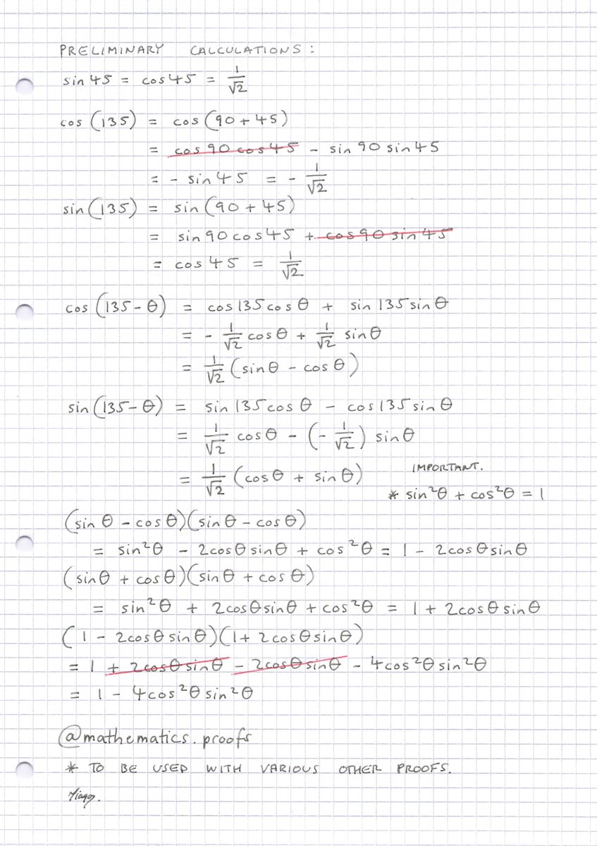 mathsproofs's tweet image. The essential calculations that were used when deriving a theorem for Pythagorean hexagons. This was about perhaps 35% of the proof. The diagram does most of the work.

The entire proof will be up by Sunday with Desmos demos.

#trigonometry
