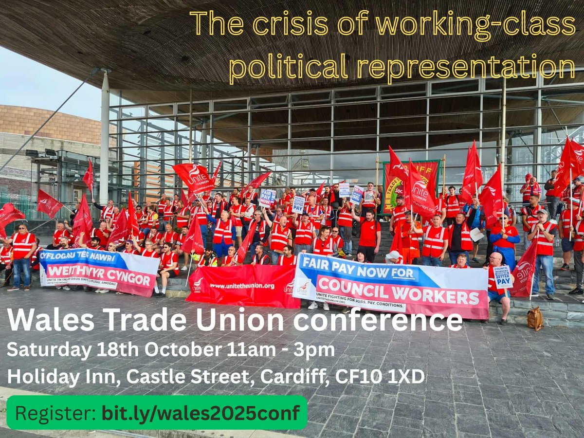 Cardiff_SP's tweet image. Still time to get a ticket here: 

Wales Trade Union conference on the crisis of political representation of the working class

eventbrite.com/e/wales-trade-…