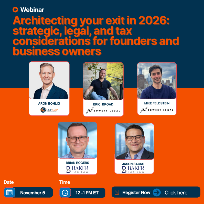 BoweryLegal's tweet photo. Very excited to announce that Bowery Legal will be co-hosting a sell-side M&amp;A webinar next month. If you, or anyone you know, are a founder that is preparing for an exit sometime in the coming months or years come join us on Nov. 5.

Link to register: https://t.co/JVdLtfnqRw https://t.co/GgUO1NATod