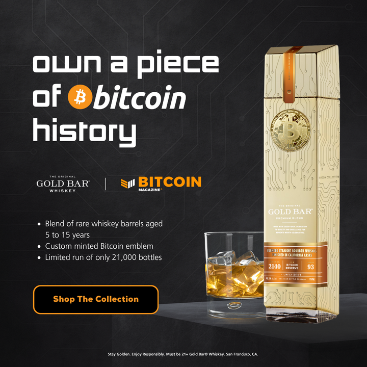 BitcoinMagazine's tweet photo. 🚨 LIMITED RELEASE: Bitcoin Magazine x Gold Bar Whiskey 🥃present an exclusive Bitcoin whiskey collection — crafted for those who HODL.

Shop the collection 👇
https://t.co/KINH0MscKL

Must be 21+. #GoldBarWhiskey #Ad https://t.co/4JEOr9ALGv