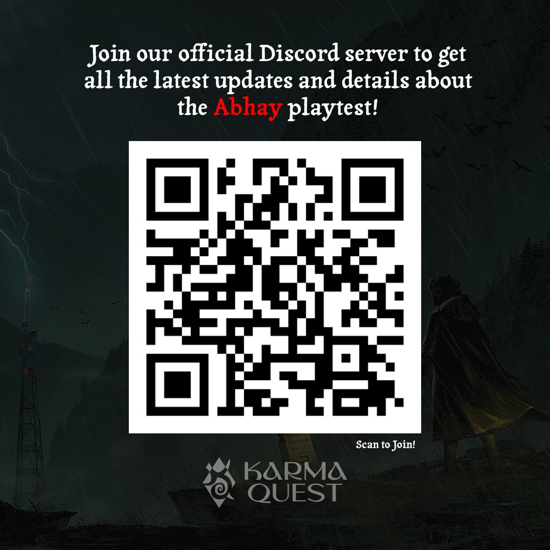 kquestcreations's tweet image. Join our official Abhay Game Discord server to stay updated on all playtest communication, schedules, and announcements. 🎮

📲 Scan to Join

#abhayGame #playtest #gamedev  #community #discord #indiedev
