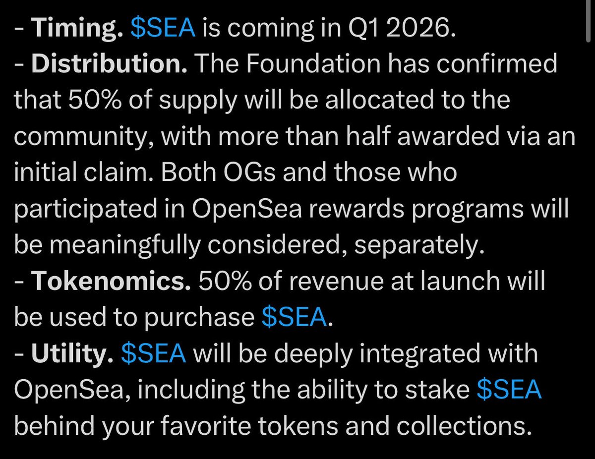 $SEA confirmed for Q1 🚨‼️

- 50% of supply allocated to the community
- buybacks using 50% of revenue at launch
- staking for SEA token