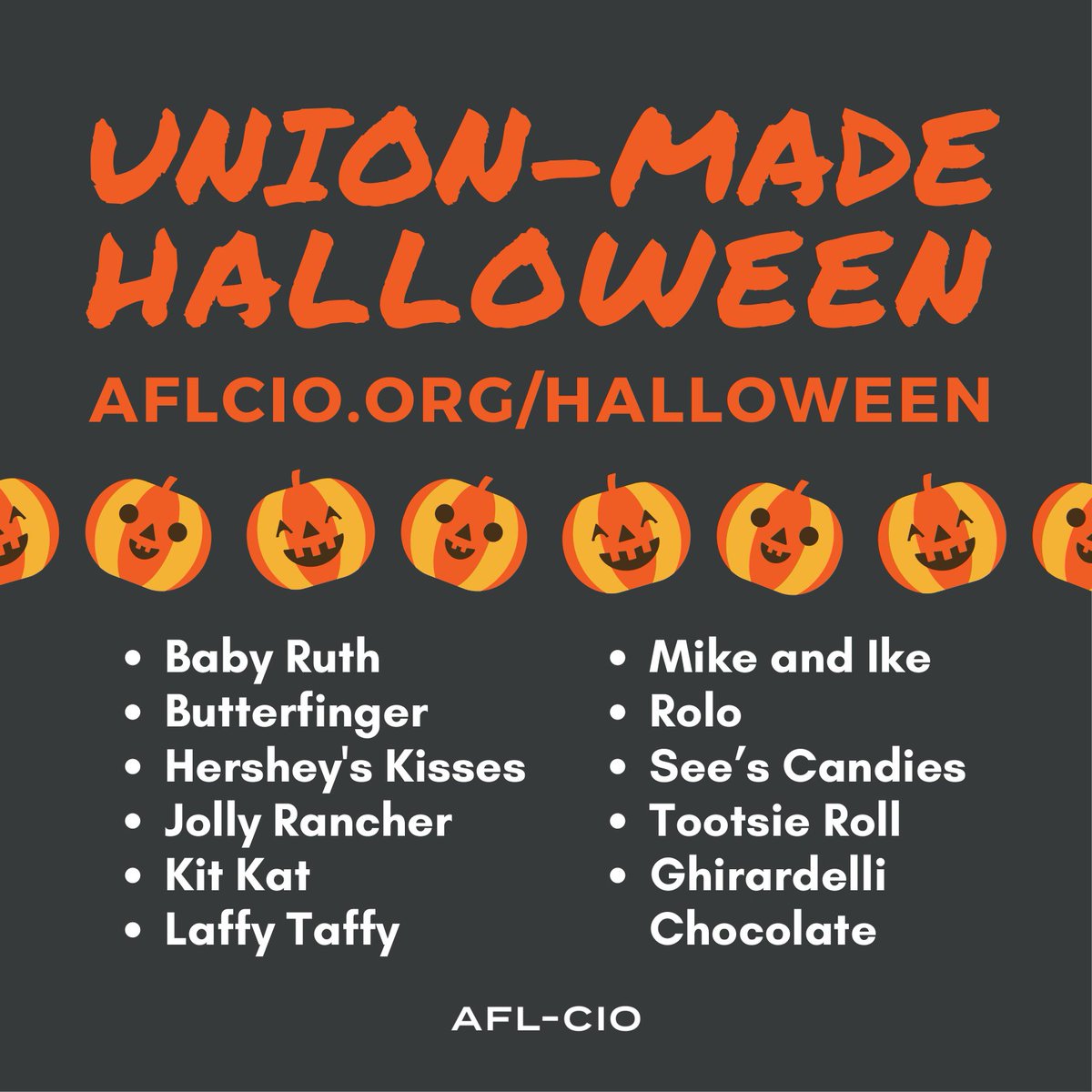 CiscoBuildUnion's tweet image. Halloween&apos;s coming! Not the MOVIE but the HOLIDAY. When buying your Halloween candy, use the power of your paycheck to support good jobs that pay well and respect the rights of working people.
aflcio.org/MadeInAmerica/…
#UnionStrong #CISCO #Halloween #MadeInAmerica