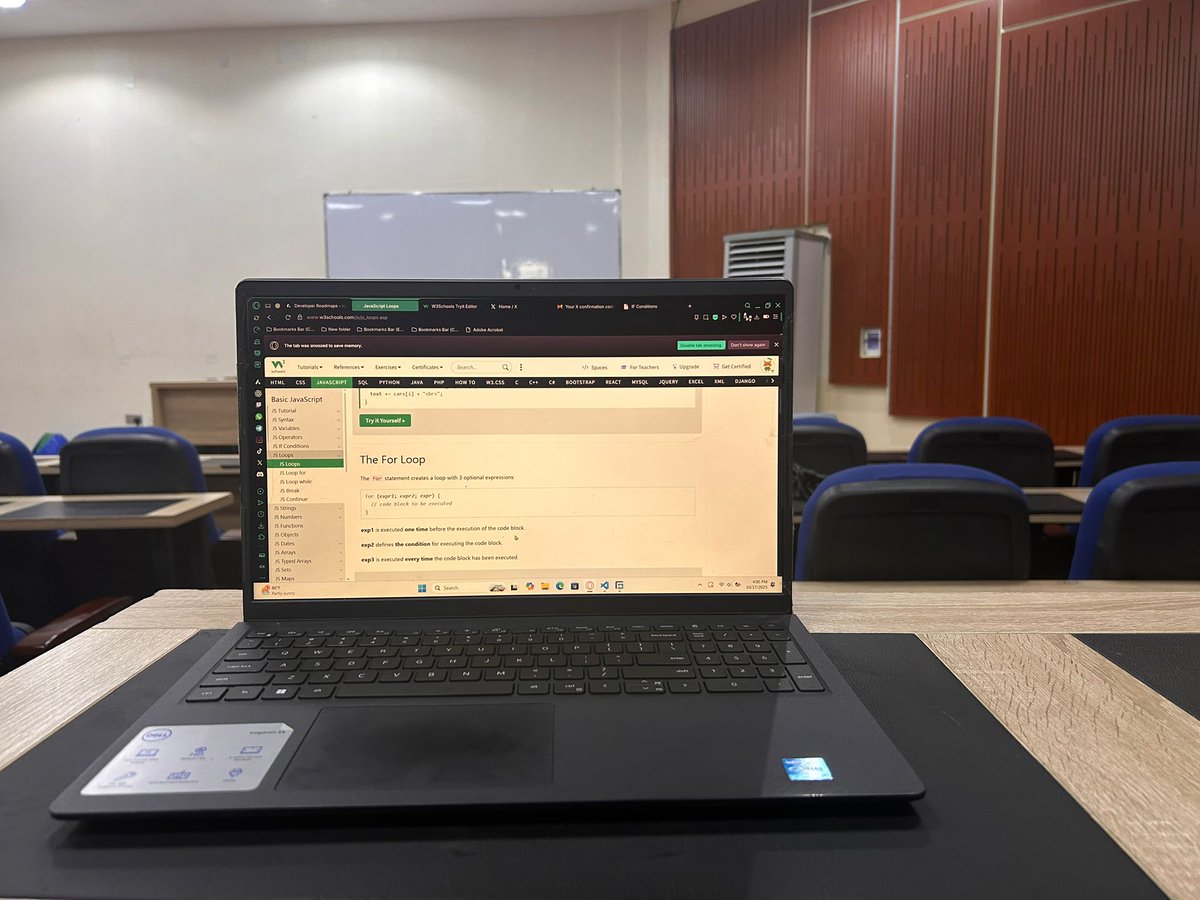 xavia_47's tweet image. Finally, a calm class day, after the stress of the past two days!😭
Went straight into studying JS Loops with help from @w3schoolsonline. 😌
Day 6 of the #100DaysOfCode.
How’s your day treating you?
#JavaScript #frontendwebdeveloper #webdeveloper
