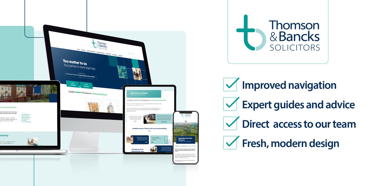 TBSolicitors's tweet image. The new Thomson &amp;amp; Bancks website makes it clearer than ever how we can support both individuals and businesses with their legal needs.

Explore the new website today. tbsolicitors.co.uk

#NewWebsite #LegalSector #ExpertLegalAdvice #PersonalLaw #BusinessLaw #TrustedSolicitors