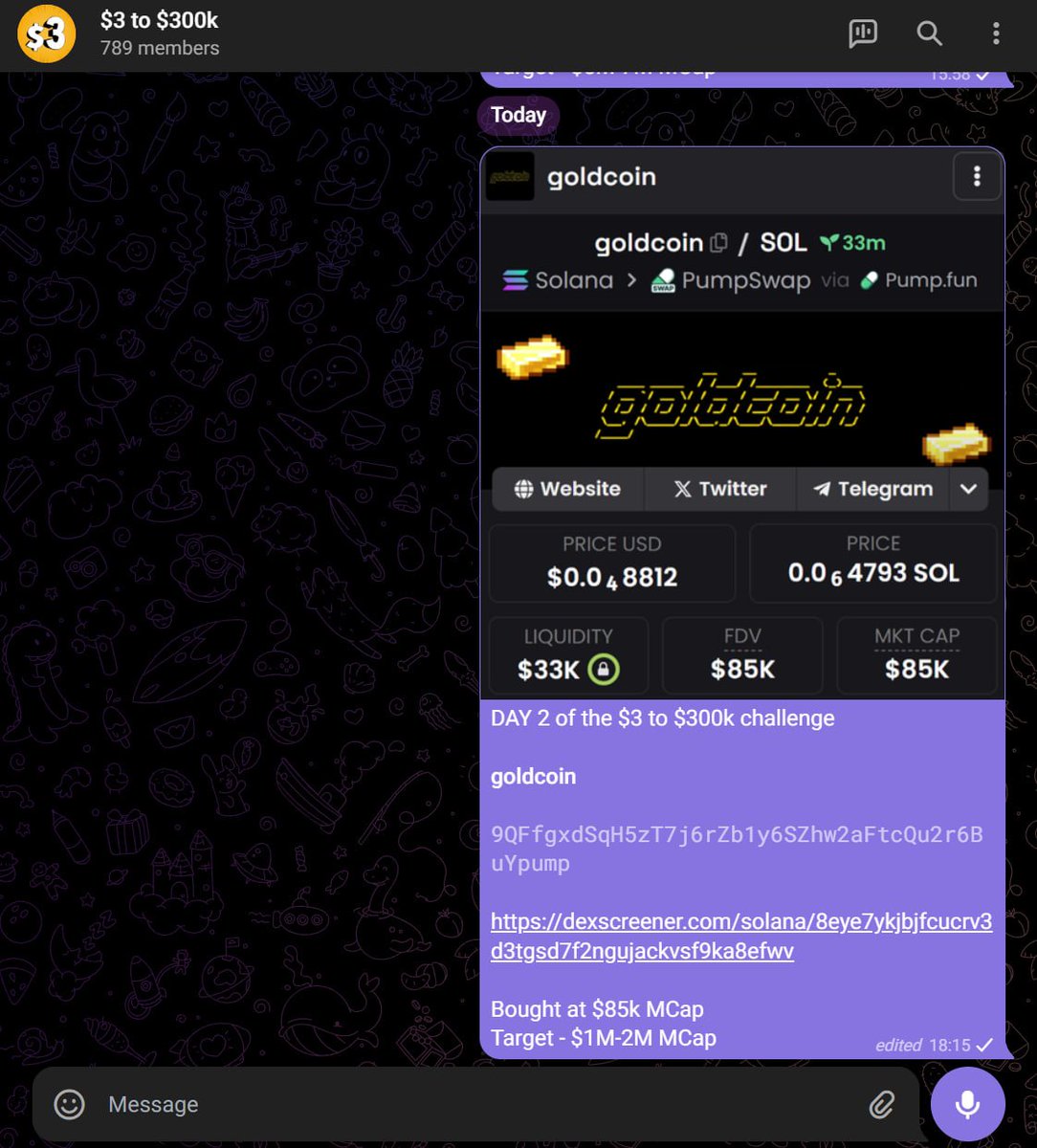 Shelpid_WI3M's tweet image. DAY #2 of the $3 to $300k challenge                        

Today, we bagged $goldcoin   

Flipped at 2.1M MCap - 24,7x gains             
Account balance: $5,705          

Adding 3000 participants              
Accepted so far: 789/3000                   

Wanna join? Here’s…