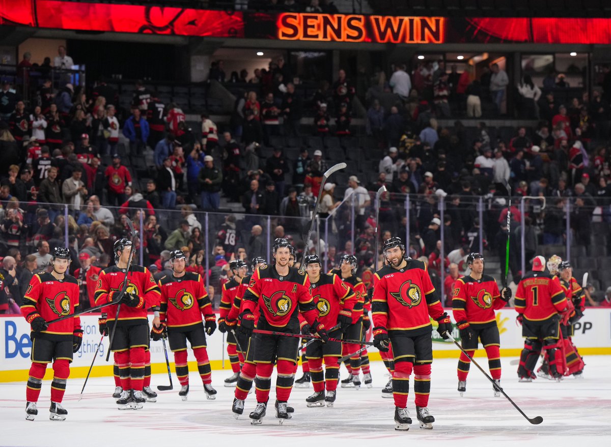 Senators's tweet photo. Oh what a night!

Last night's #IgniteTheRed game presented by @AirCanada had it all. A #Sens comeback WIN, @AirCanada celebrating community heroes, and of course a whole lot of red in the crowd! 🔴

Can't wait for the next one against Boston on Oct. 27! https://t.co/xzpaw5Qpc2