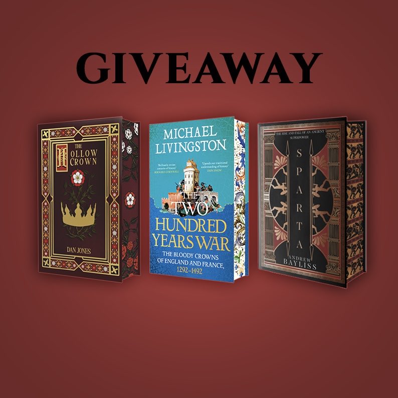 We are giving away a bundle of books to one lucky winner! 🥳

Our winner will receive:

The Hollow Crown by <a href="/dgjones/">Dan Jones</a> 
The Two Hundred Years War by <a href="/medievalguy/">Michael Livingston</a> 
Sparta by Andrew Bayliss