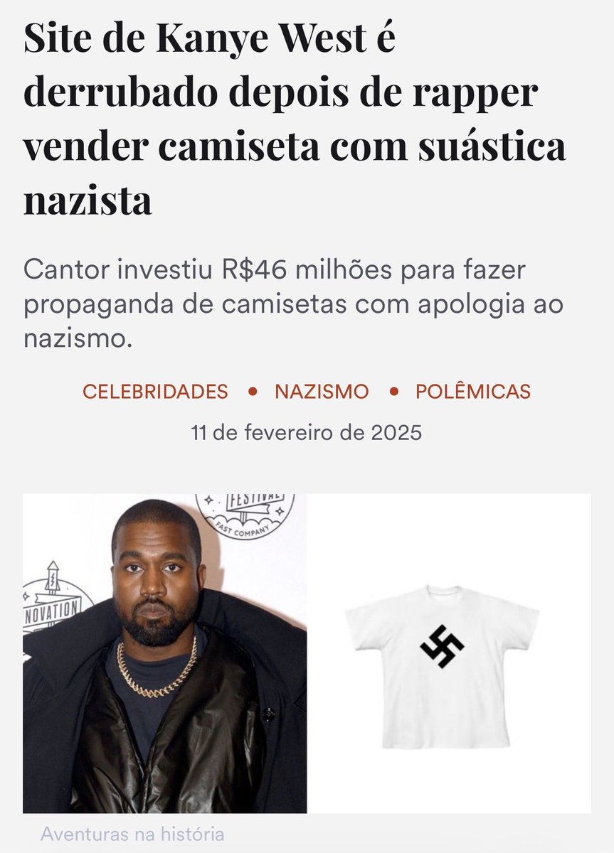 venusopalite13's tweet image. Acho engraçado que quando é o Keyne west vendendo camisa com estampa de suástica ninguém aparece pra problematizar pq pra ele é liberado já que é bipolar e não toma remédio ah sim entendi
