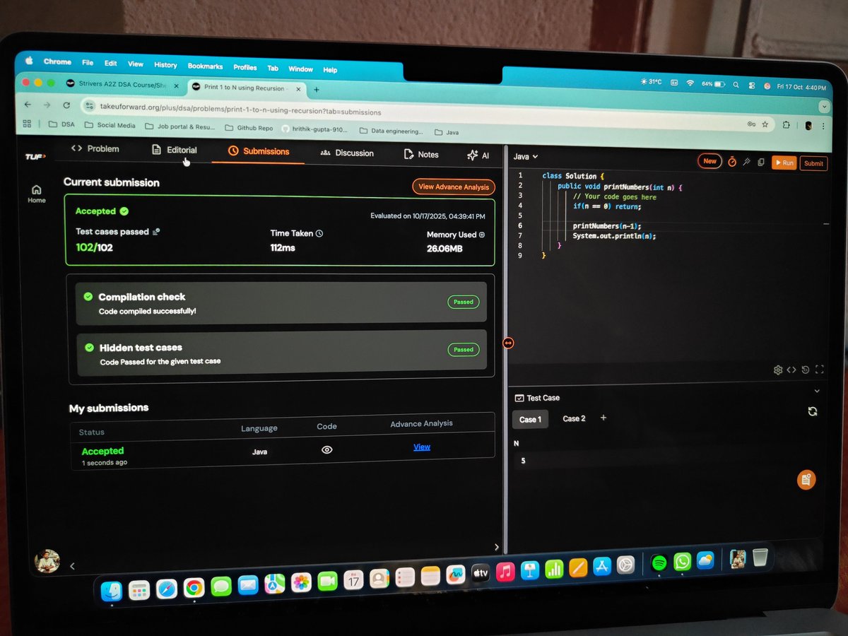 hrithik_3009's tweet image. โ
Day 5 of #TUFWinterArc
Learned Basic Recursion....
Which basically means I learned recursion ๐
@takeUforward_ #CodingJourney